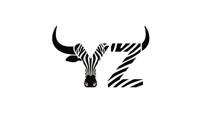 Creative Bull Head Logo with Zebra Stripes Pattern and YZ Letters