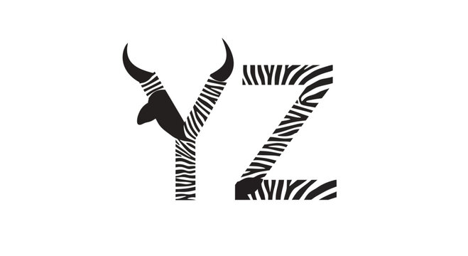 Abstract Zebra Pattern Letters YZ with Horns