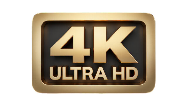 Golden 4K Ultra HD logo emblem, isolated on transparent background