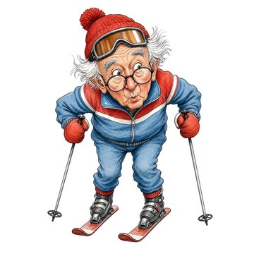 Funny Skiing Grandpa with Goggles and Poles
