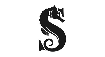 Elegant Black Seahorse Silhouette on White Background, Nautical Symbol © Baxia