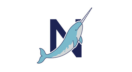 Narwhal Whale with Tusk and Letter N Logo © Baxia