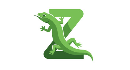 Naklejka premium Green Lizard Climbing on Letter Z Logo, Reptile Animal Graphic