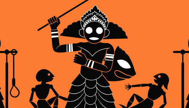 Traditional Wayang Shadow Puppet Warriors
