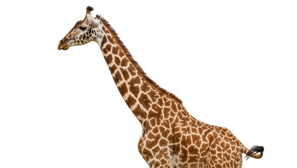Majestic giraffe with brown and white patterned coat, isolated on transparent background © Maria