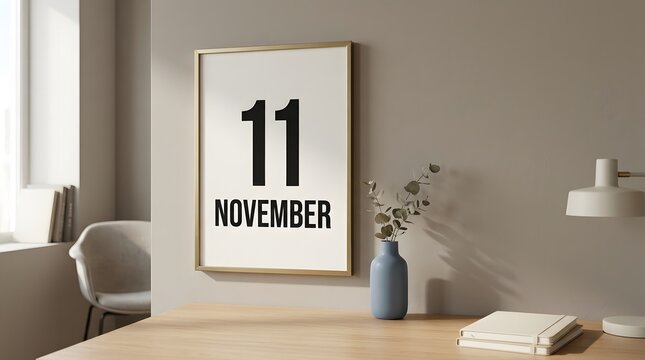 A framed poster displaying the date november 11 which is significant for remembrance day canada and uk commemorative war memorial events
