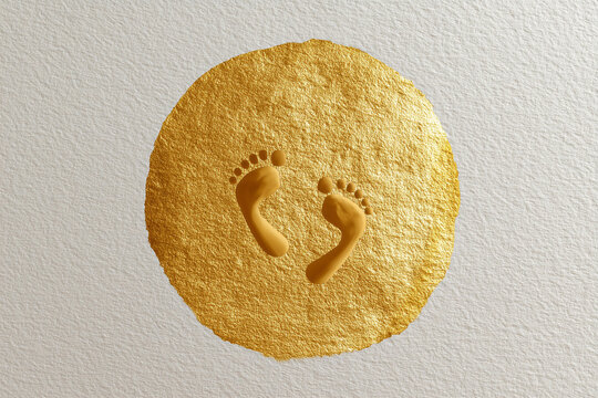  Golden Krishna footprints in a soft yellow circle with white border for festive text.
