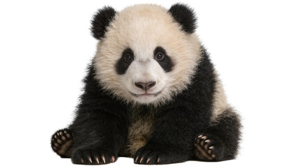 Fluffy giant panda cub sitting, isolated on transparent background © Aliona