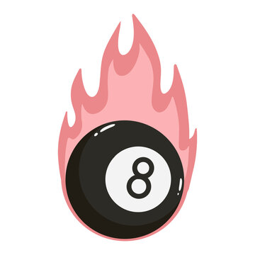 Cartoon Eight Ball With Pink Flames
