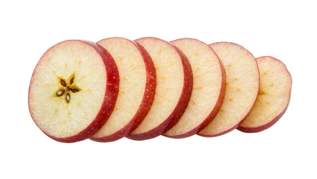 Fresh red apple slices with visible seeds, isolated on transparent background