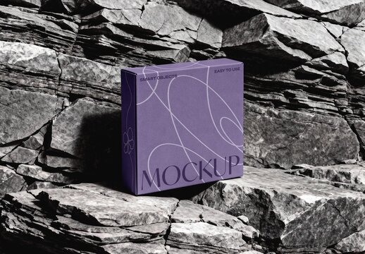 Box On The Rock Mockup For Branding And Packaging Design