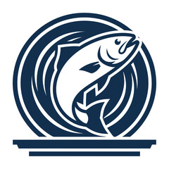 Fototapeta premium Blue Fish Logo Design With Abstract Waves And Circular Motion Elements