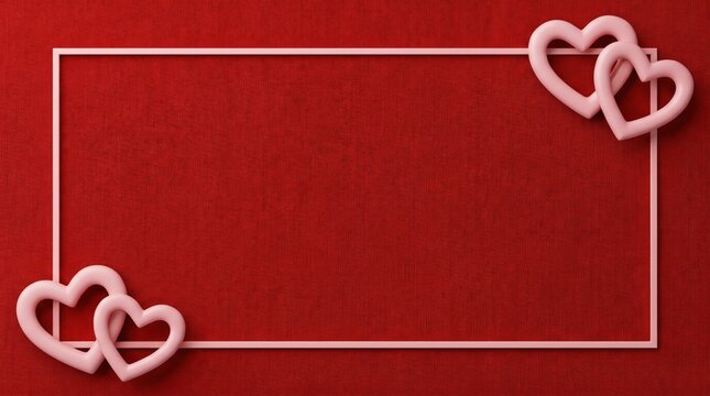 Valentine Day Red Texture Background with Pink Border and Intertwined Hearts Frame