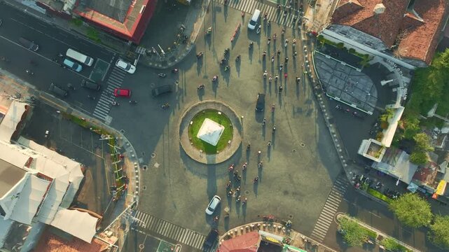 Overhead view of Tugu Yogyakarta monument and roundabout