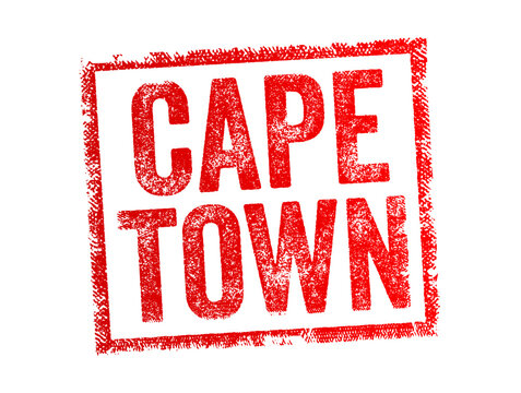 CAPE TOWN text stamp mark representing famous South African city destination for travel, tourism, vacation, geography, culture, urban adventure, location emblem, global journey, resort, holidays.