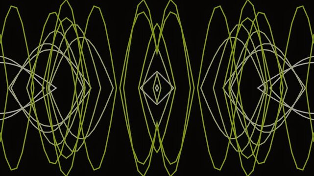 Abstract geometric pattern with symmetrical lines on black background