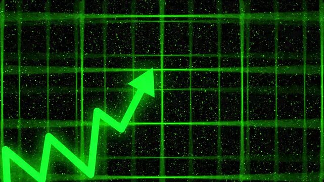 green increase arrow sine graph chart background vallu up animation on dark background 4k animation 16 9 ratio video