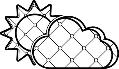 Naklejka premium Puffy Tufted Sun and Rain Cloud Icon With Diamond Quilted Stitching and Monoline Outline Style for Weather Interface