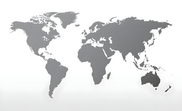 Vector world map, set against a pure white background. Flat Earth design, gray template suitable for web pages, annual reports, infographics. Globe icon similar to a world map. Ideal for worldwide tra