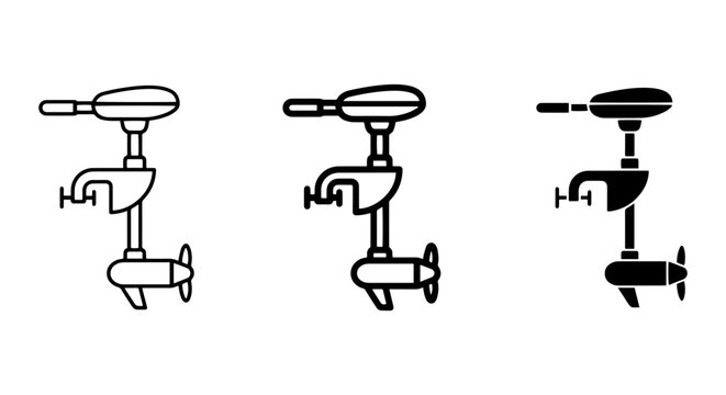 Outboard Motor Icons, Trolling Motor Vector Graphics, Marine Engine Symbols, Boat Propulsion Set