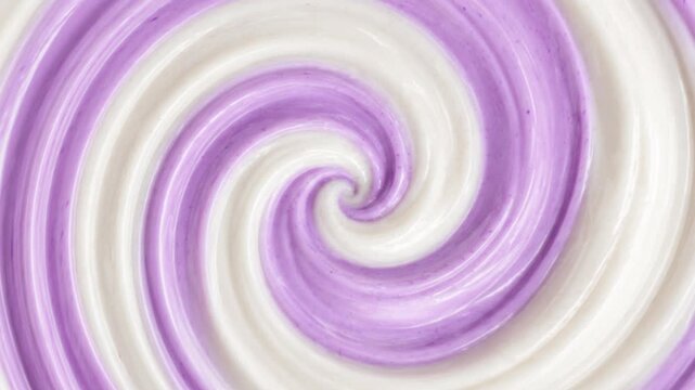 Lavender and White Cream Swirl Texture with Glossy Spiral Pattern, Smooth Ridges and Elegant Pastel Dessert Background, Macro Close-Up of Purple Taro and Vanilla Cream Vortex with Silky Flowing