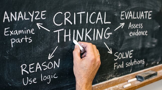 Hand writing critical thinking concept on a black chalkboard