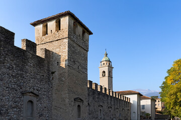 Fototapeta premium Rovereto: the medieval walls and the bell tower of the Church of San Marco. Trentino, Italy.