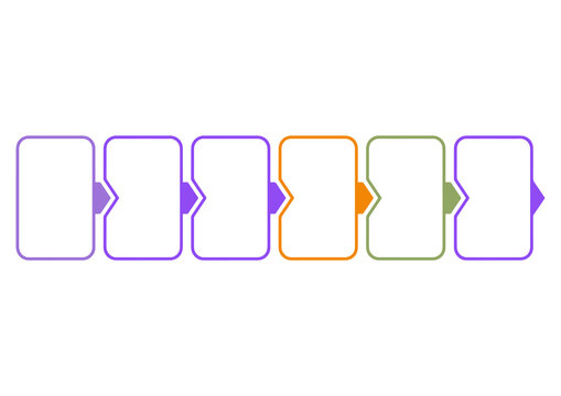 Six Step Horizontal Workflow Process Diagram with Interlocking Rounded Rectangular Segments for Strategic Business Planning and Task Management