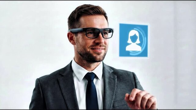 Video: Employees wearing smart glasses with a virtual display, technology,