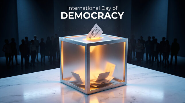 International Day of Democracy transparent ballot box voting civic participation freedom rights advocacy resilience unity awareness inspiration solidarity empowerment courage   generative ai