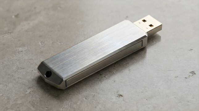Brushed metal USB flash drive with a clean brushed metal texture and subtle lighting