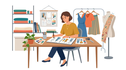 Fototapeta premium Fashion designer working at a studio desk.