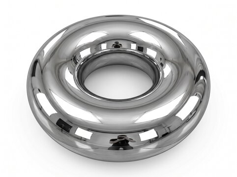 Abstract 3d render of metallic silver torus shape isolated on white background