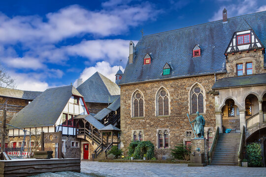 Inner courtyard of Burg Castle in Germany, courtyard view. Medieval fortress architecture
