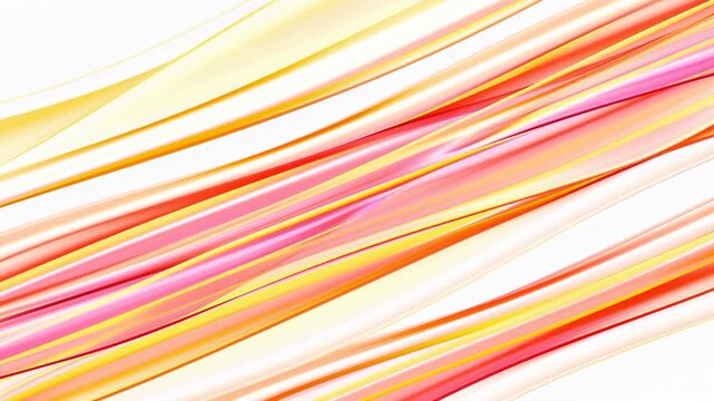 Diagonal translucent ribbons in warm gradient cross bright white background, forming layered glossy bands with soft highlights, smooth texture, and clean modern abstract composition