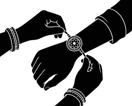Sister tying rakhi hus brother silhouette vector design 
