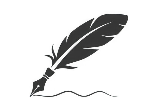 Elegant feather quill pen drawing on black background
