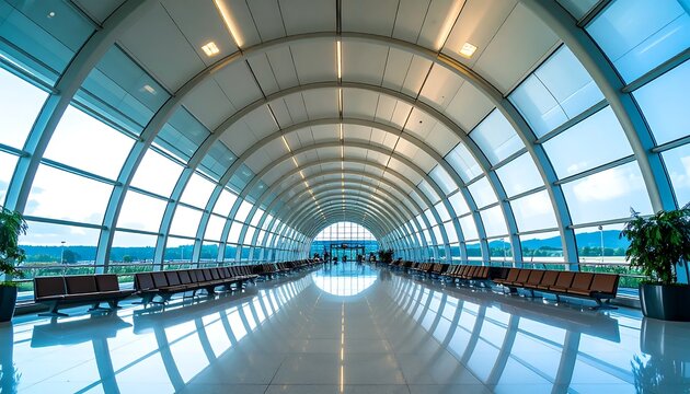 Interior view of modern glass dome ceiling architecture.