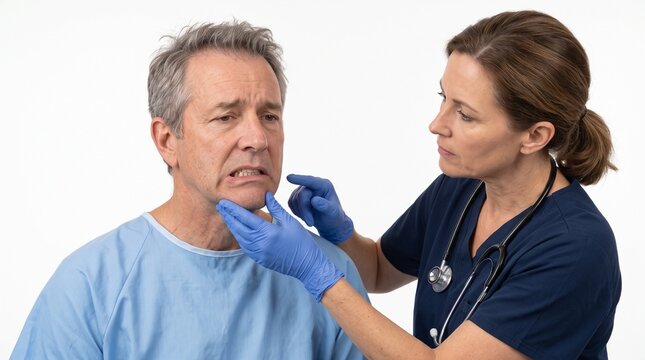 Adult Patient with Acute Stroke Facial Droop During Neurological Assessment