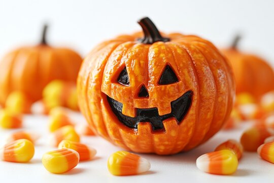 Shiny Jack O Lantern Pumpkin With Candy Corn