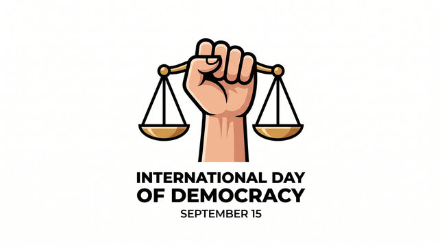 International Day of Democracy September 15 justice equality raised fist balanced scale freedom civic rights global awareness solidarity resilience empowerment advocacy   generative ai