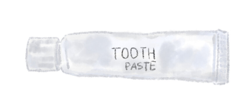 Soft Watercolor Illustration of a Toothpaste Tube with TOOTH Label on White Background
