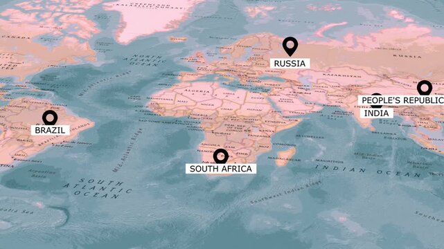 BRICS Expansion Map &ndash; New Member Countries with Pin Labels