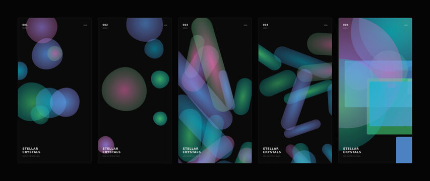 Abstract 3D geometric spheres and shapes with vibrant neon glow on dark gradient background