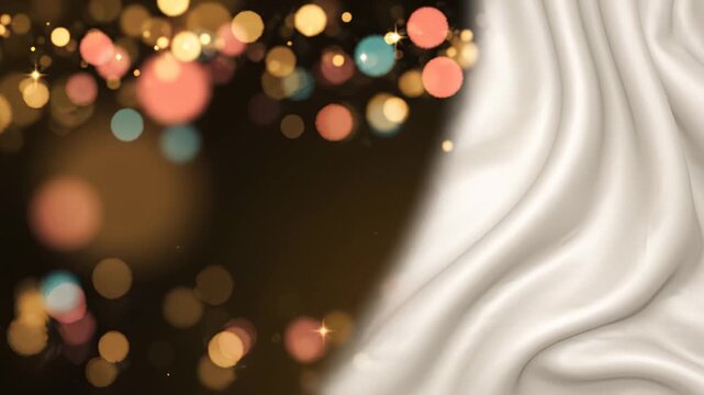 Elegant White Silk Fabric Flowing With Golden Bokeh Lights Background