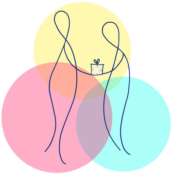 Human connection. Giving a present. Abstract line art  illustration. 