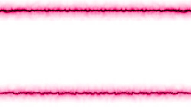 Rectangular horizontal glowing neon shiny red pink long lines frame with shaking light effect on white background. In the middle there is a place for your own content.