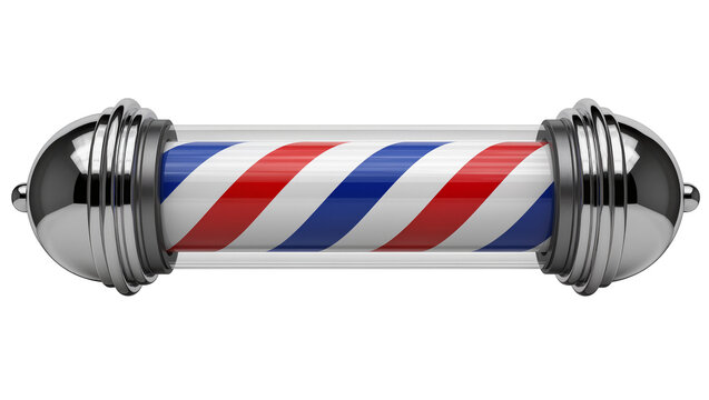 Classic barber pole with red white and blue stripes, isolated on transparent background