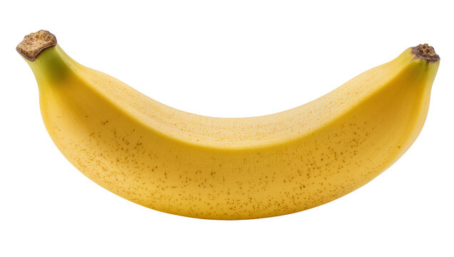 Ripe yellow banana with brown speckles, isolated on transparent background