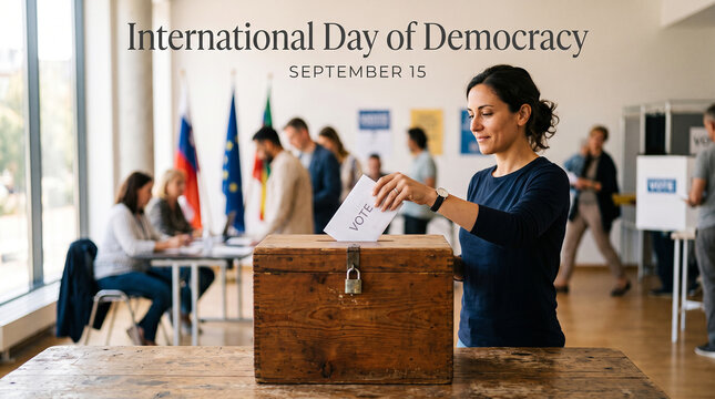 International Day of Democracy September 15 ballot voting box civic engagement participation freedom rights awareness global solidarity inspiration resilience advocacy   generative ai